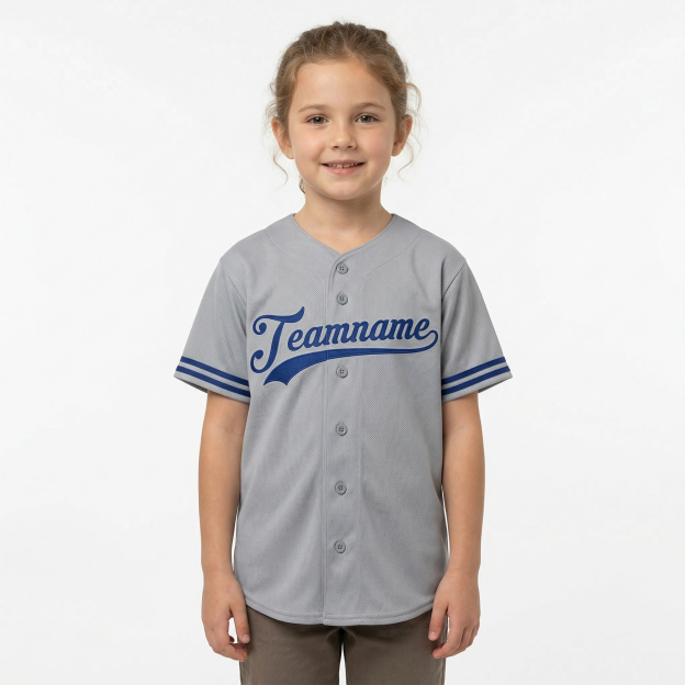 Custom Grey & Royal Blue Classic Fashion Baseball Jersey