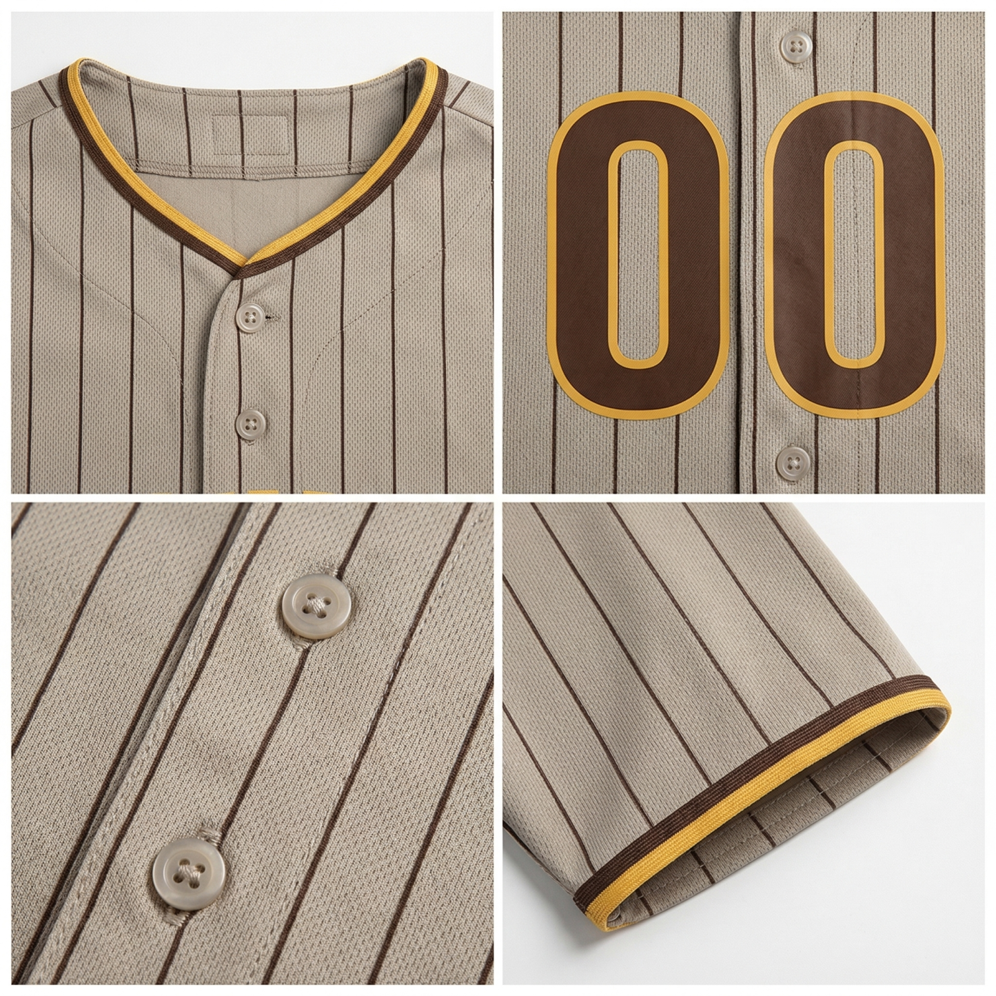 Custom Light Grey & Brown/Yellow Pinstripes Classic Fashion Baseball Jersey