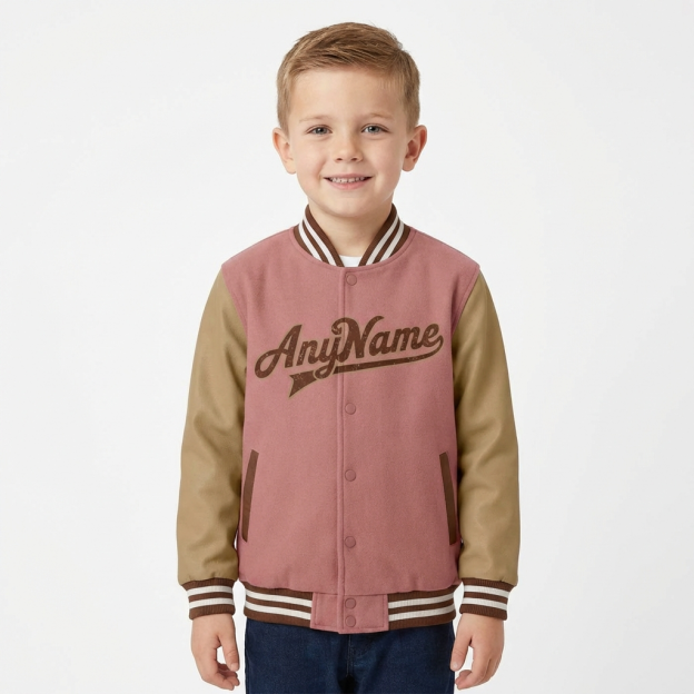 Custom Pink & Burgyndy/Brown Raglan Sleeves Full-Snap Fleece Jacket