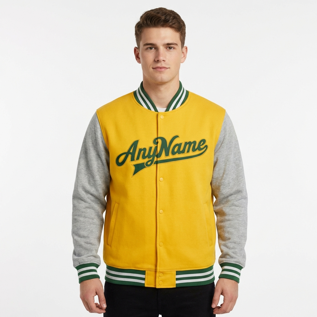 Custom Yellow & Green/Grey Raglan Sleeves Full-Snap Fleece Jacket