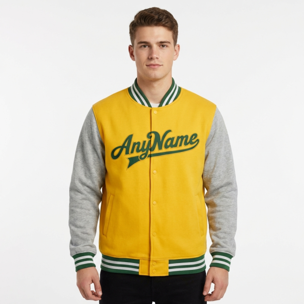Custom Yellow & Green/Grey Raglan Sleeves Full-Snap Fleece Jacket