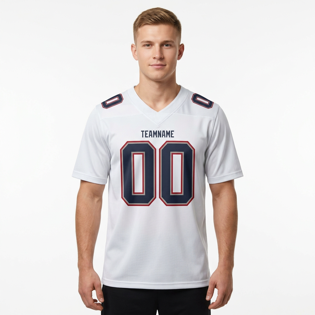 Custom White & Navy/Grey-Red Football Jersey