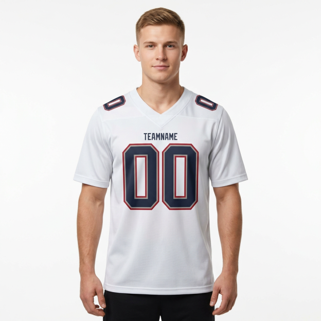 Custom White & Navy/Grey-Red Football Jersey