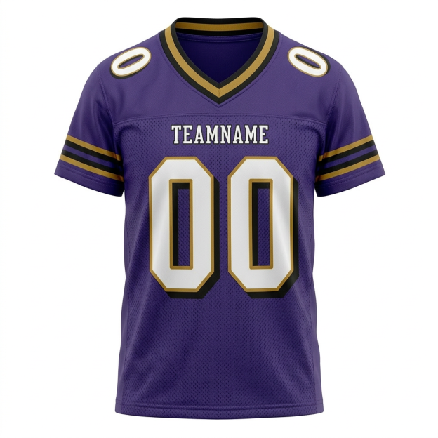 Custom Purple & White/Gold Football Jersey