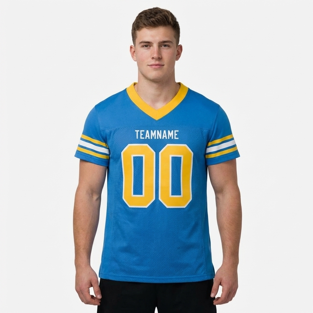 Custom Powder Blue & Gold/White Football Jersey