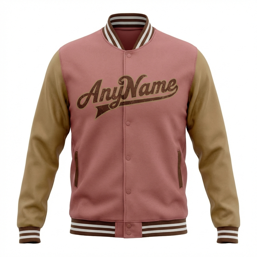 Custom Pink & Burgyndy/Brown Raglan Sleeves Full-Snap Fleece Jacket
