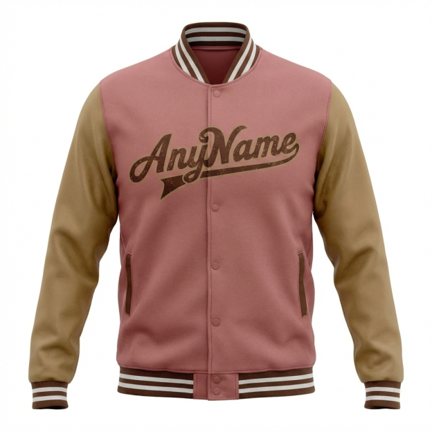 Custom Pink & Burgyndy/Brown Raglan Sleeves Full-Snap Fleece Jacket