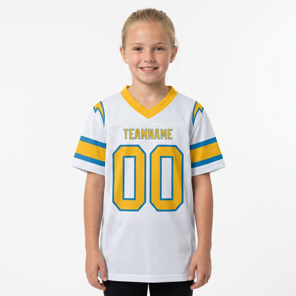 Custom White & Gold/Powder Blue Football Jersey