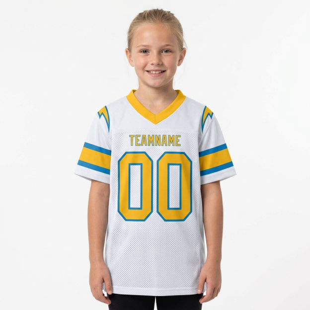 Custom White & Gold/Powder Blue Football Jersey