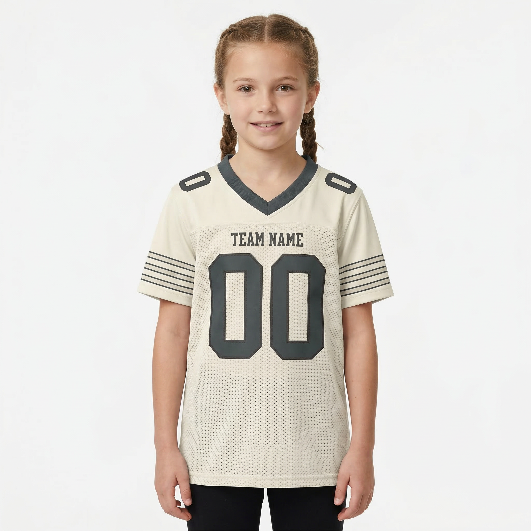 Custom Cream & Dark Grey/Black Football Jersey