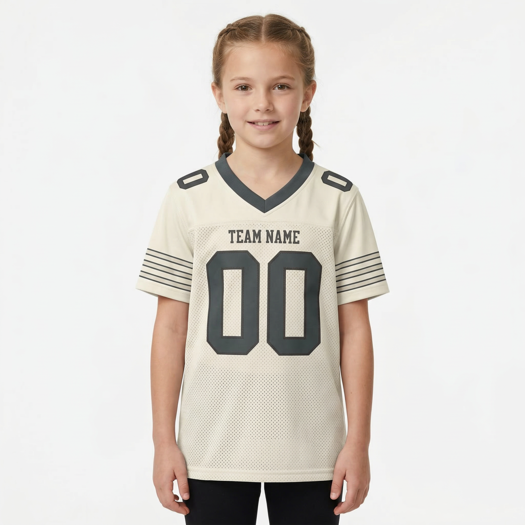Custom Cream & Dark Grey/Black Football Jersey
