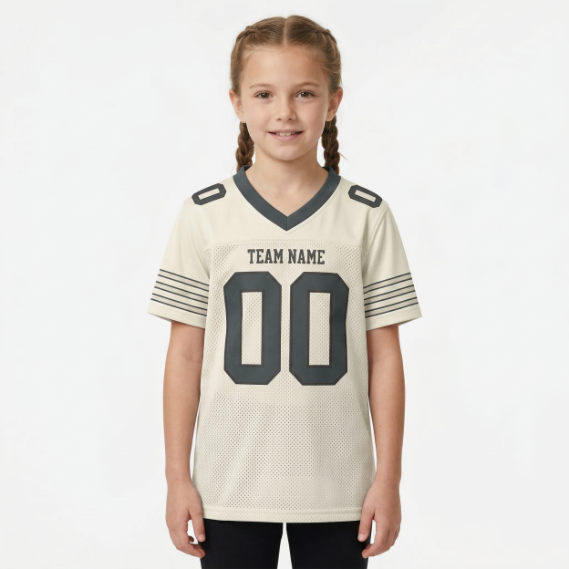 Custom Cream & Dark Grey/Black Football Jersey