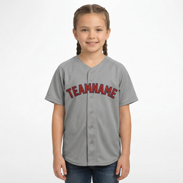 Custom Grey & Red/Navy Classic Fashion Baseball Jersey