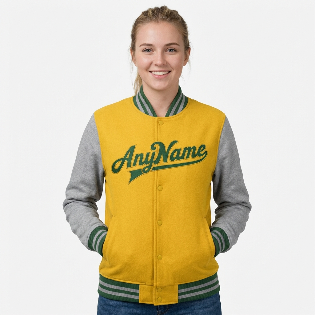 Custom Yellow & Green/Grey Raglan Sleeves Full-Snap Fleece Jacket