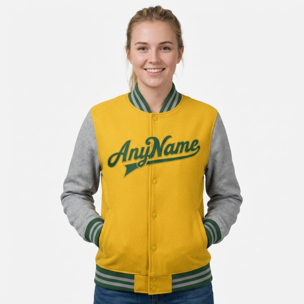 Custom Yellow & Green/Grey Raglan Sleeves Full-Snap Fleece Jacket