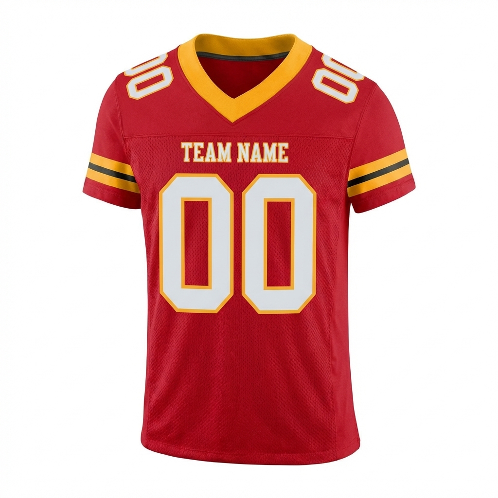 Custom Red & White/Gold Football Jersey