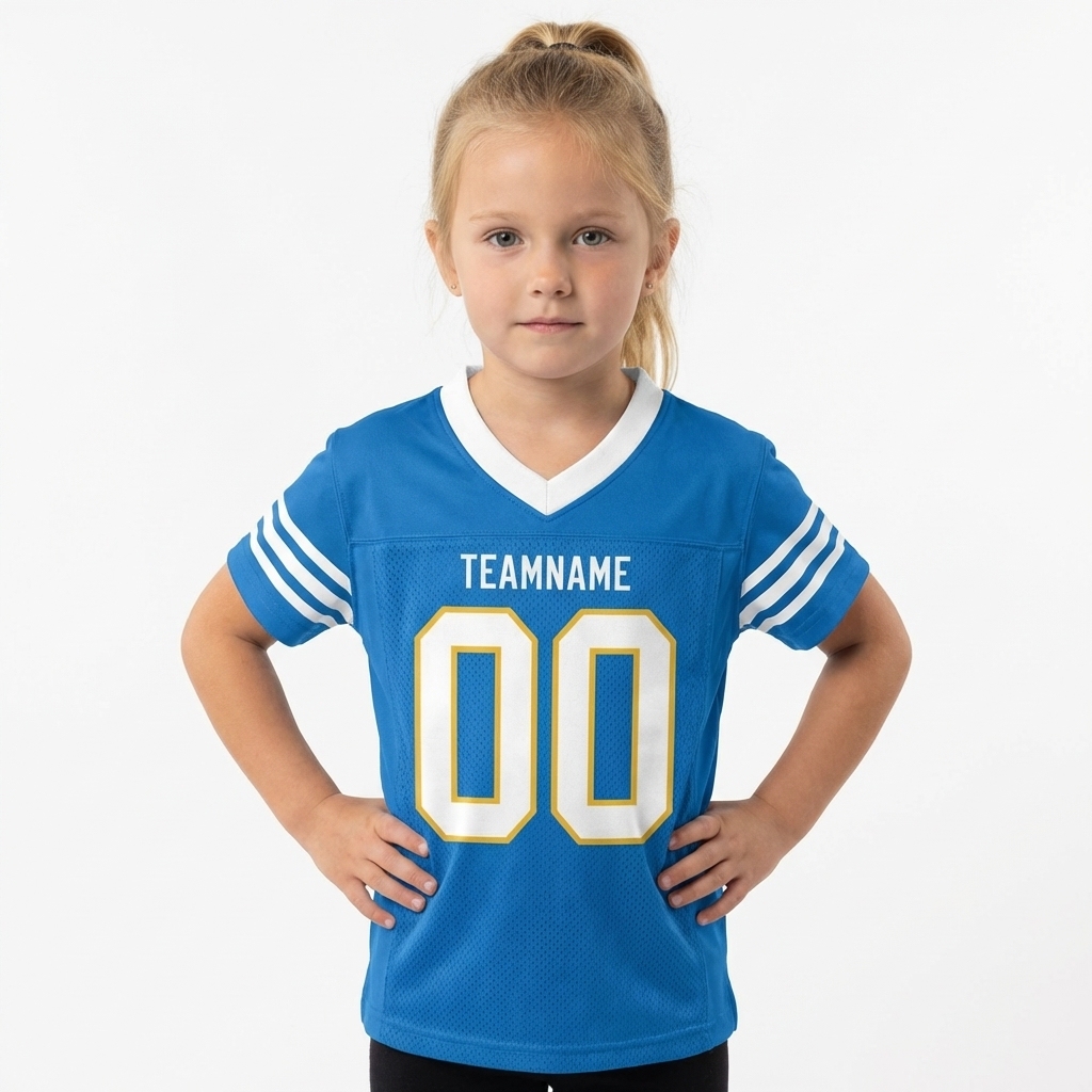 Custom Powder Blue & White/Gold Football Jersey