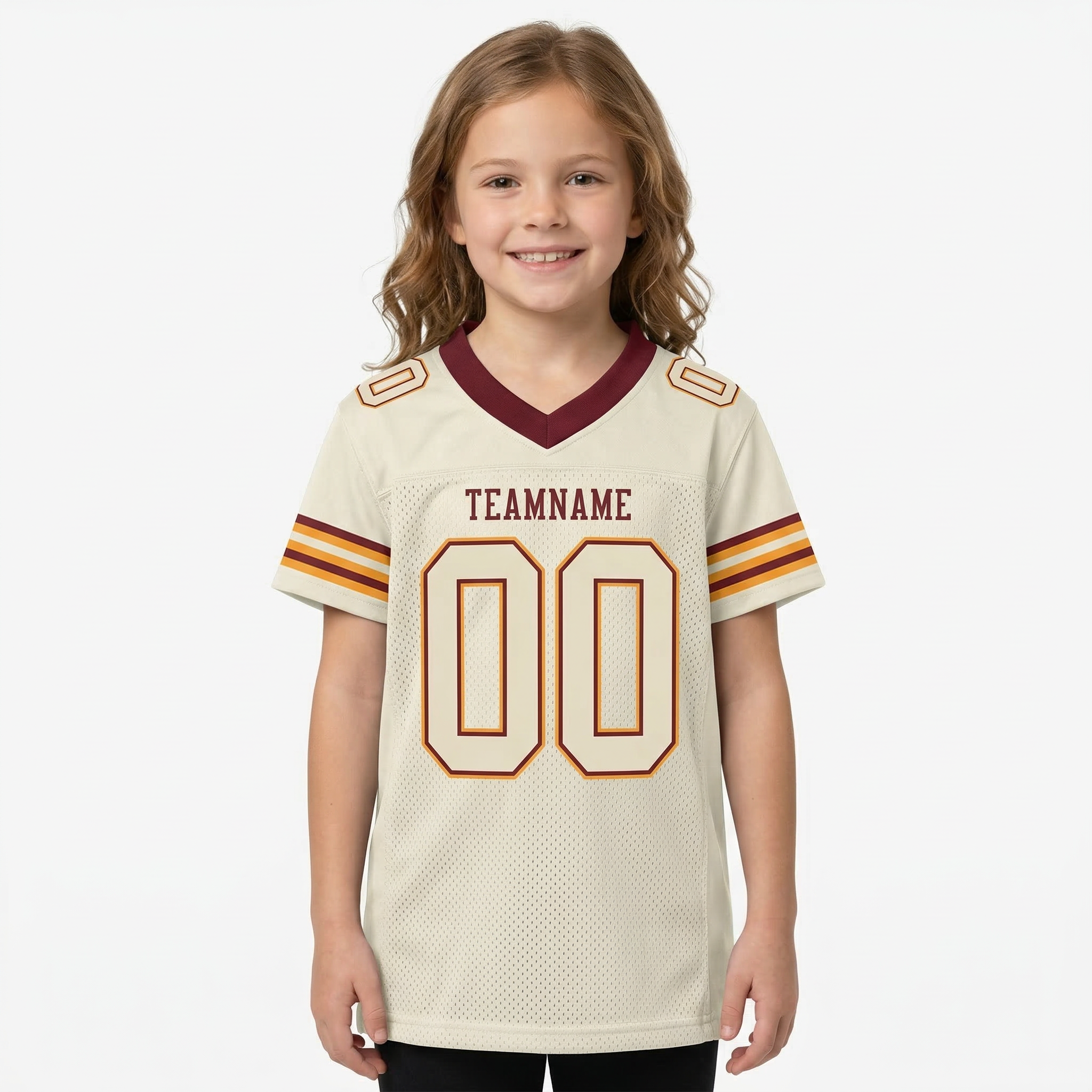 Custom Cream & Burgundy/Gold Football Jersey