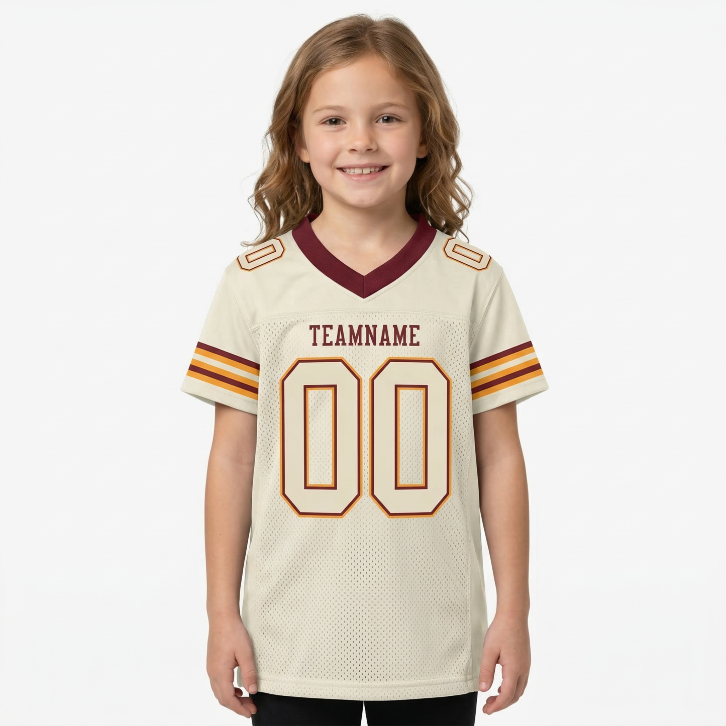 Custom Cream & Burgundy/Gold Football Jersey