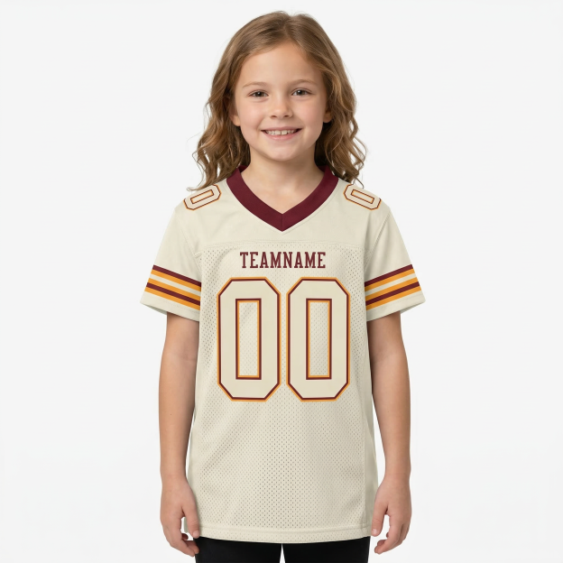 Custom Cream & Burgundy/Gold Football Jersey