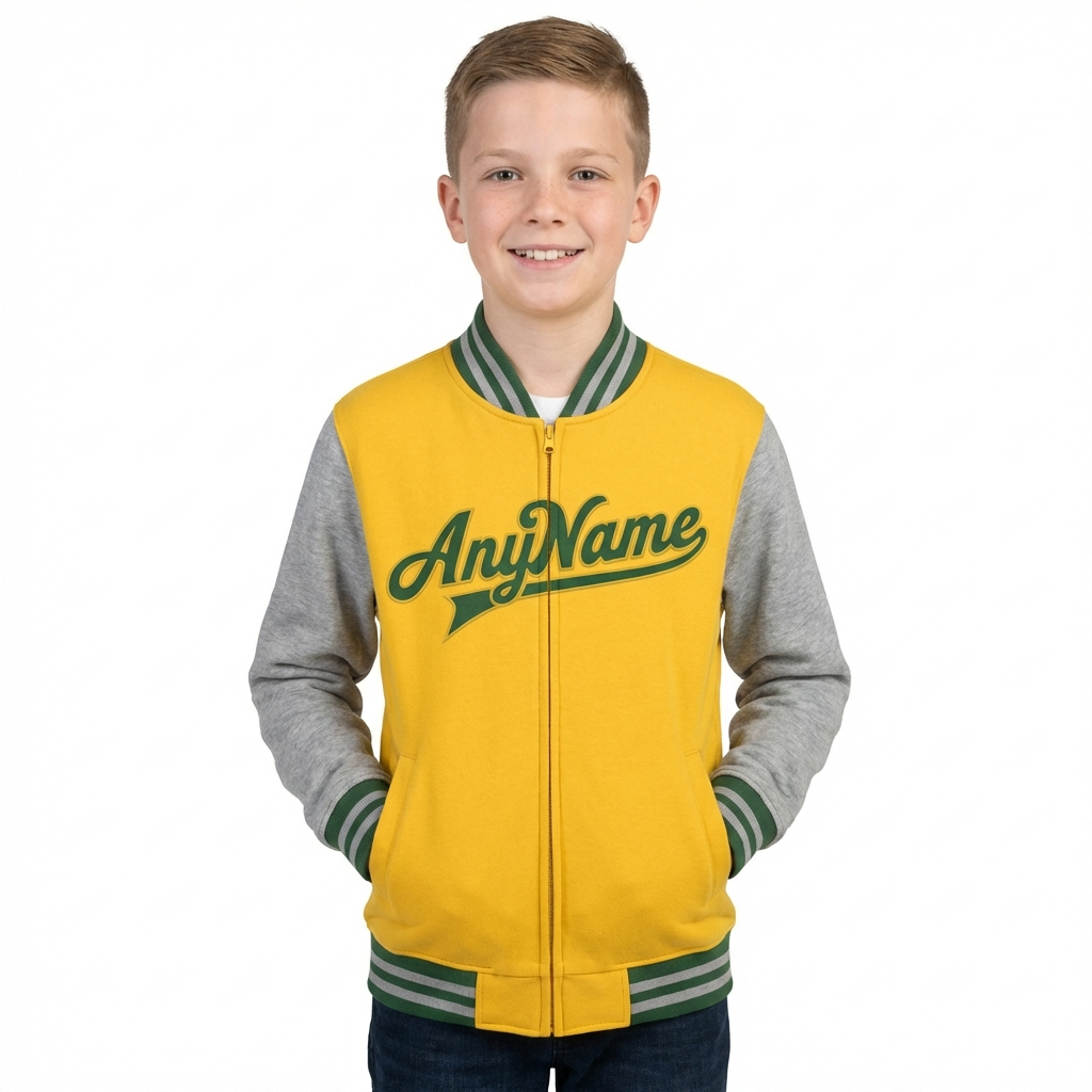 Custom Yellow & Green/Grey Raglan Sleeves Full-Snap Fleece Jacket