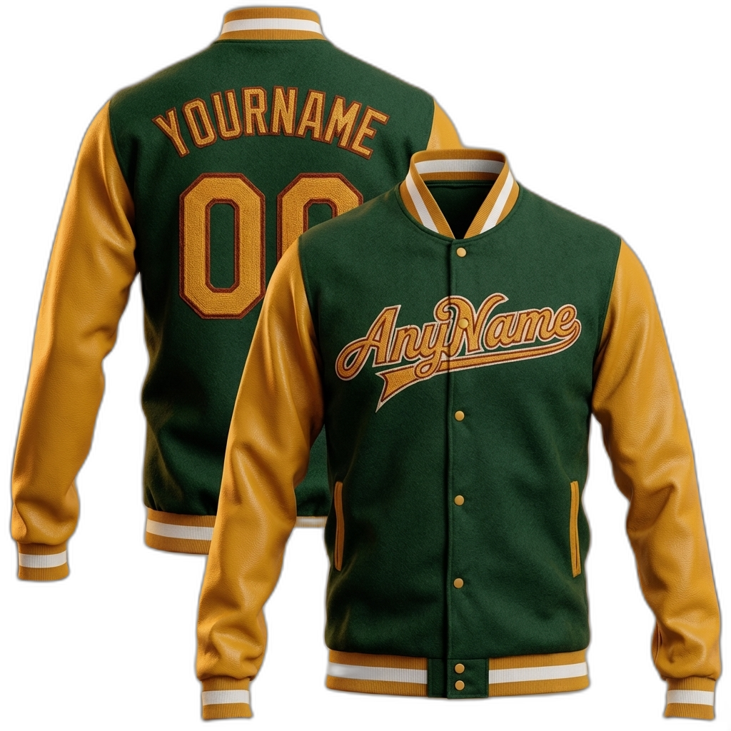 Custom Midnight Green & Yellow/White Full-Snap Raglan Sleeve Fleece Jacket