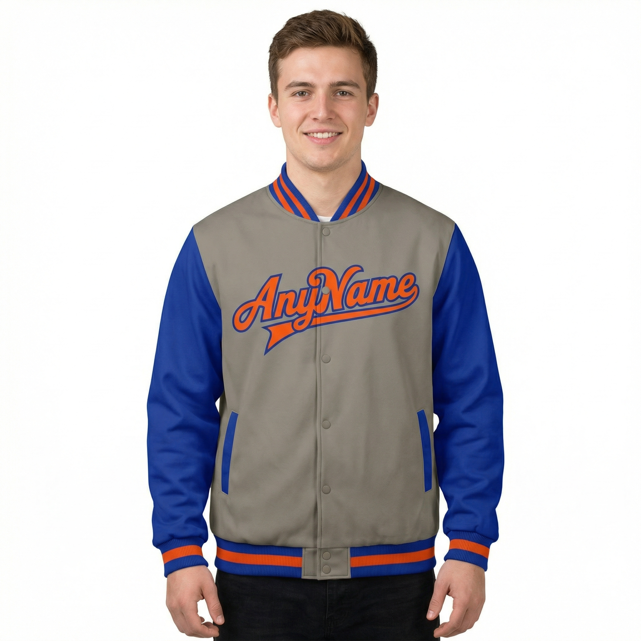 Custom Grey & Orang/Royal Raglan Sleeves Full-Snap Fleece Jacket