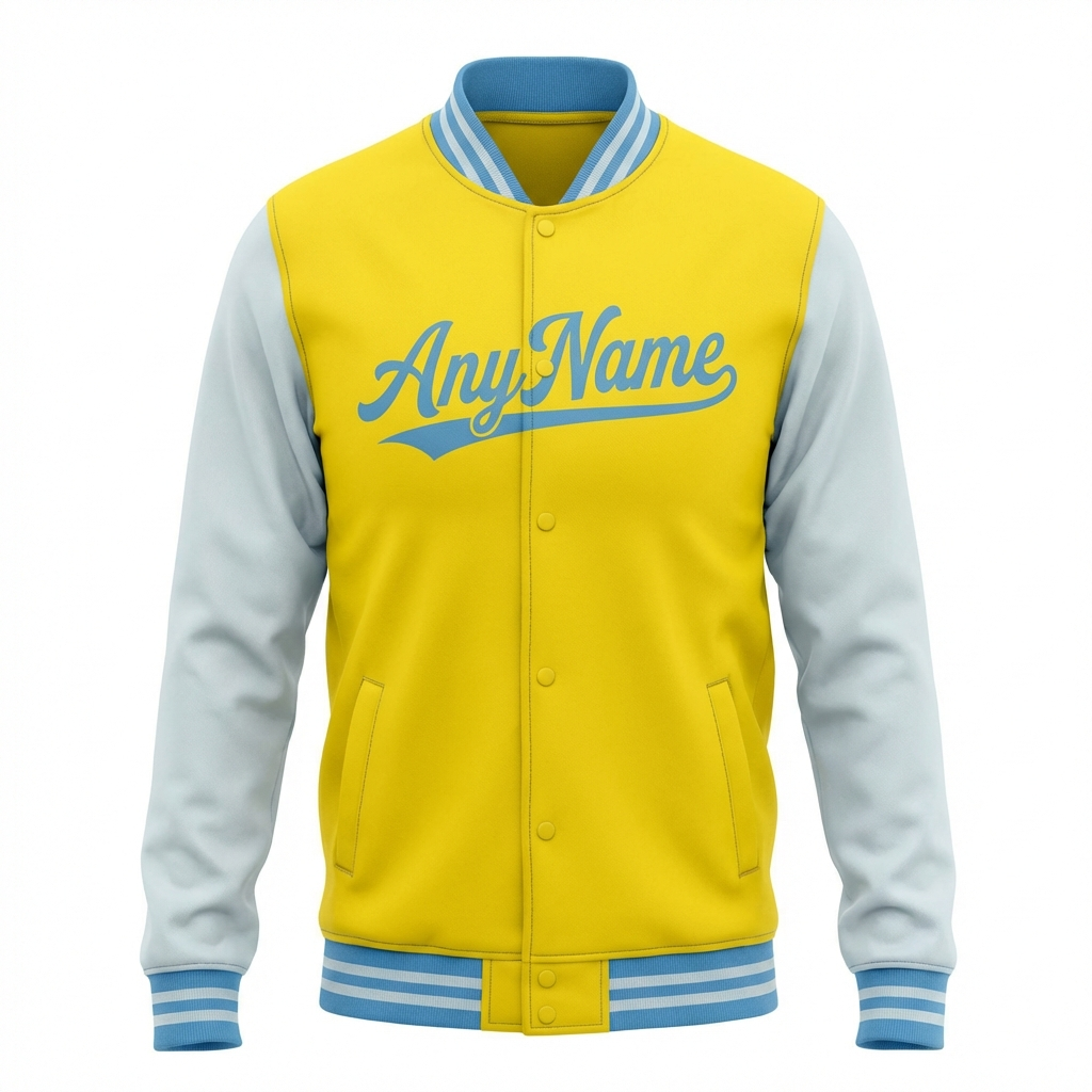 Custom Yellow & Blue/White Raglan Sleeves Full-Snap Fleece Jacket