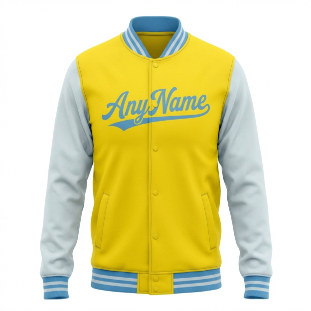 Custom Yellow & Blue/White Raglan Sleeves Full-Snap Fleece Jacket