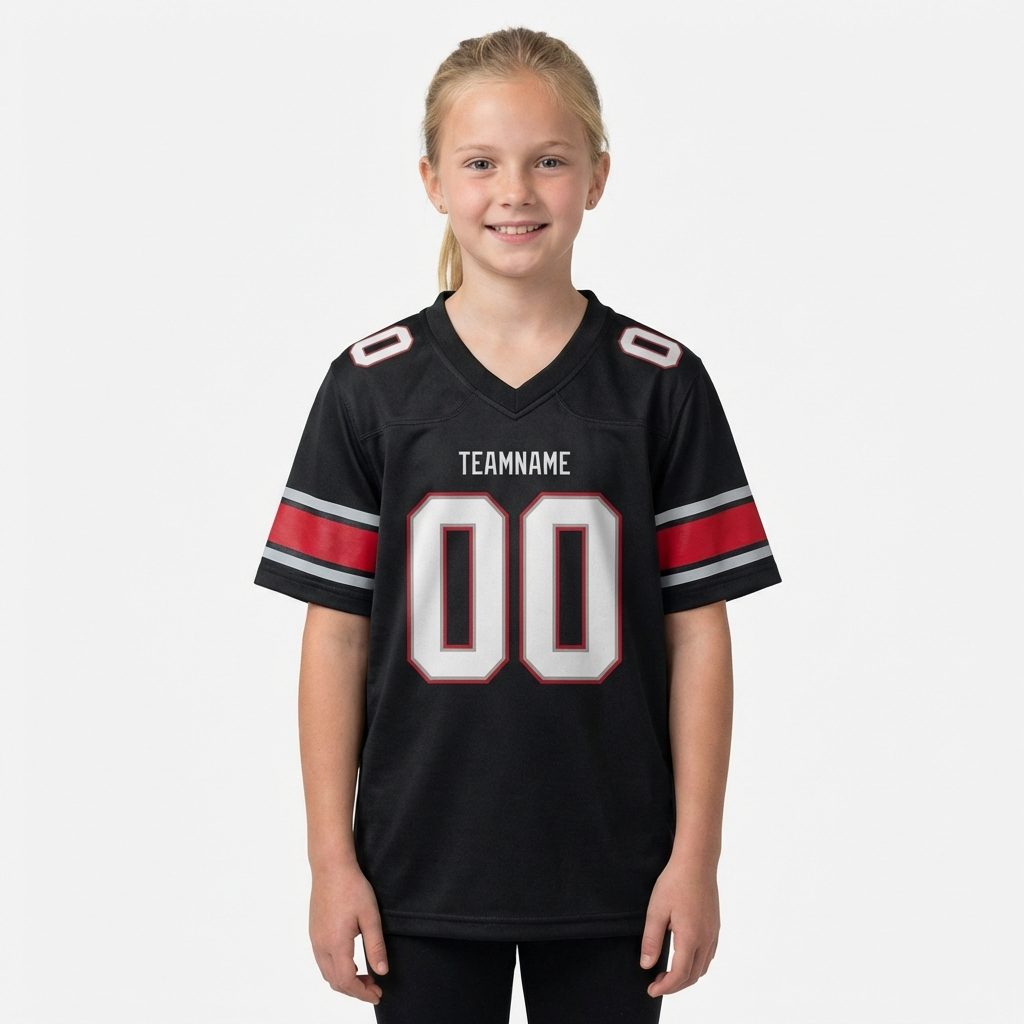 Custom Black & White/Grey-Red Football Jersey