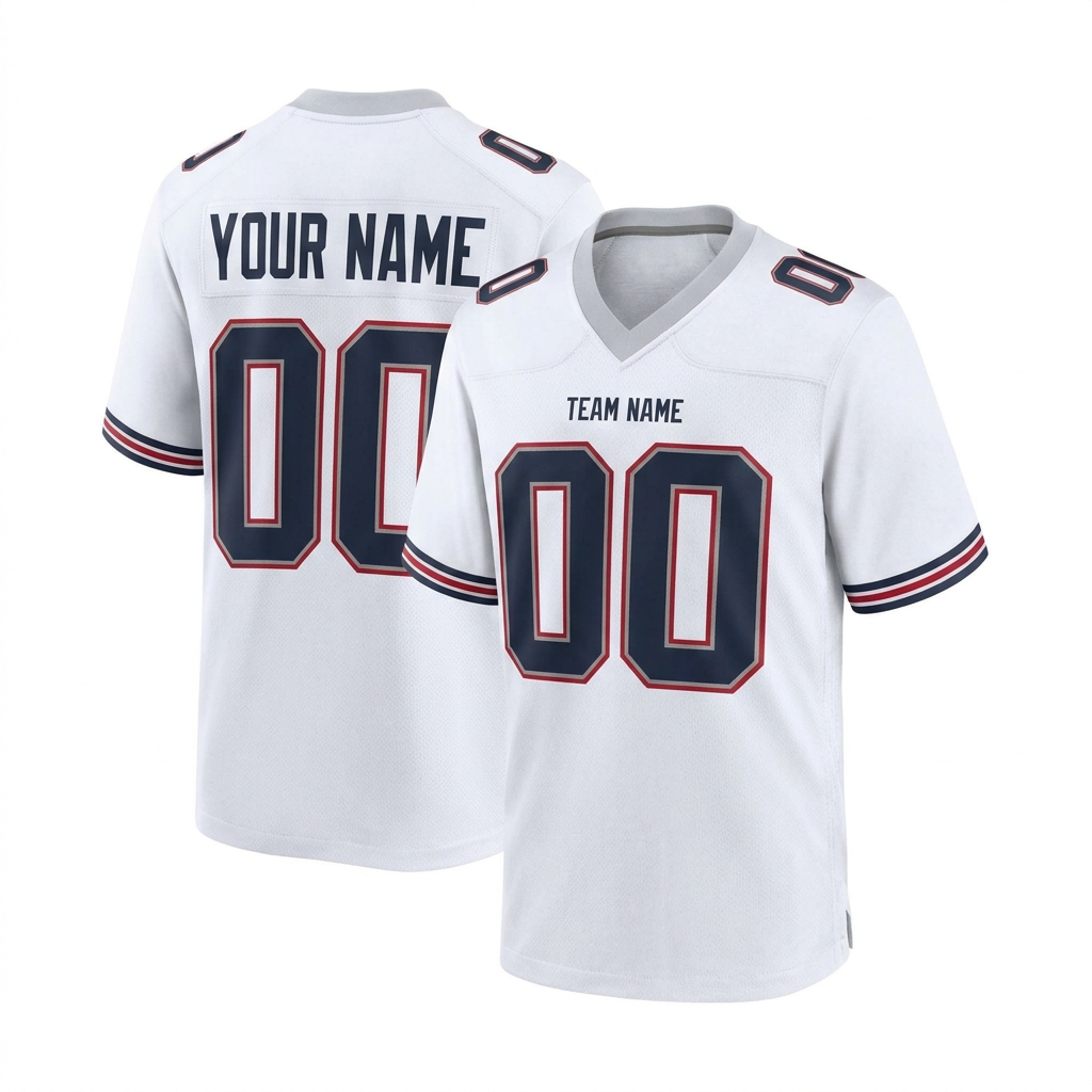 Custom White & Navy/Grey-Red Football Jersey