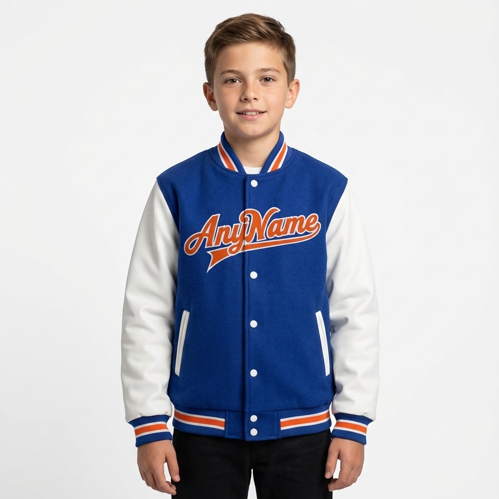 Custom Royal & Orange/White Full-Snap Raglan Sleeve Fleece Jacket