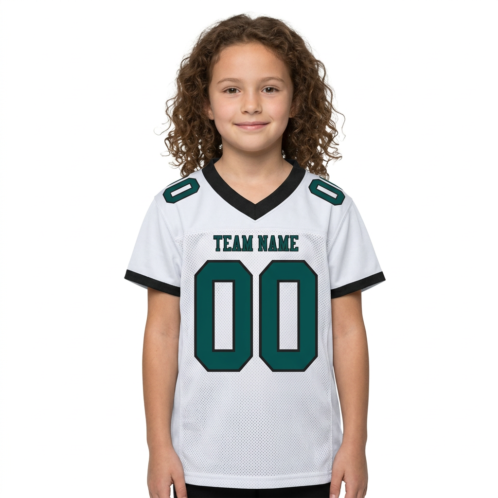 Custom White & Midnight Green/Black Football Jersey