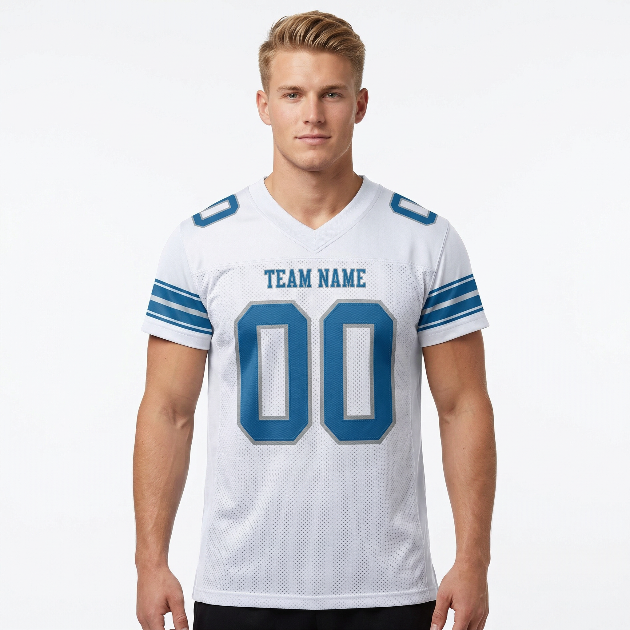 Custom White & Powder Blue/Sliver Football Jersey