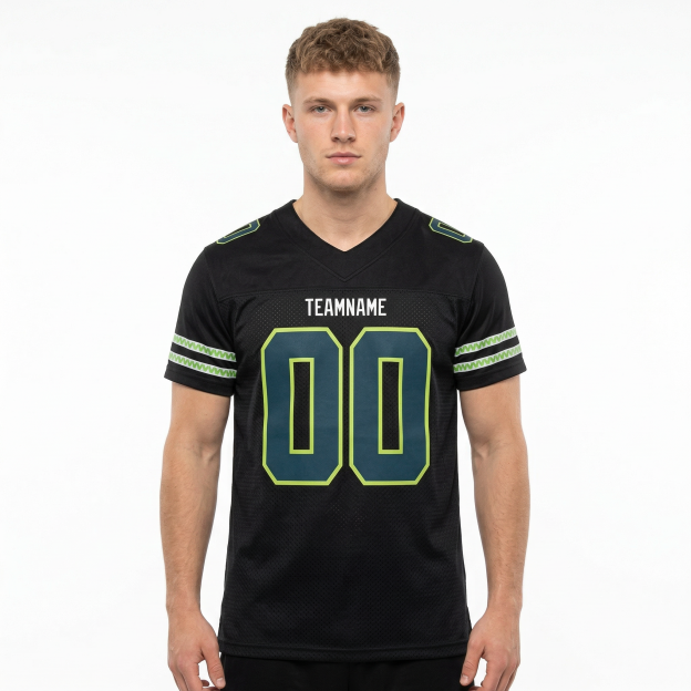 Custom Black & Royal/Green Football Jersey