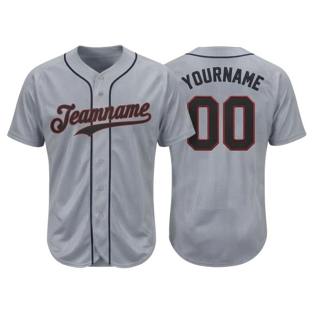 Custom Grey & Red/Black Classic Fashion Baseball Jersey