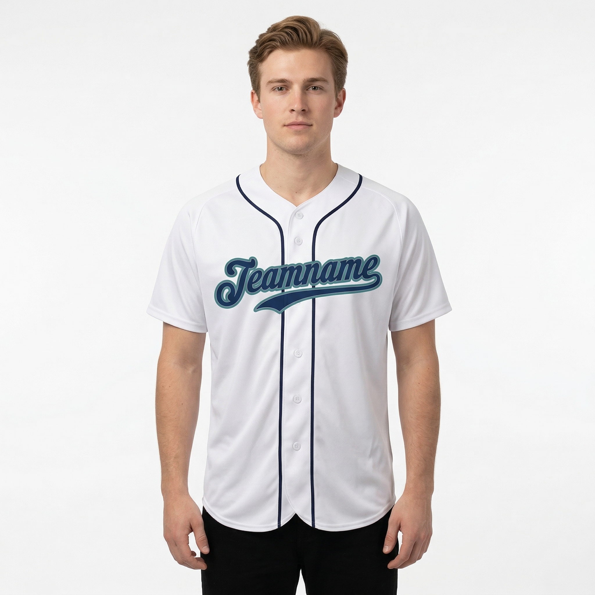 Custom White & Navy/Teal Classic Fashion Baseball Jersey