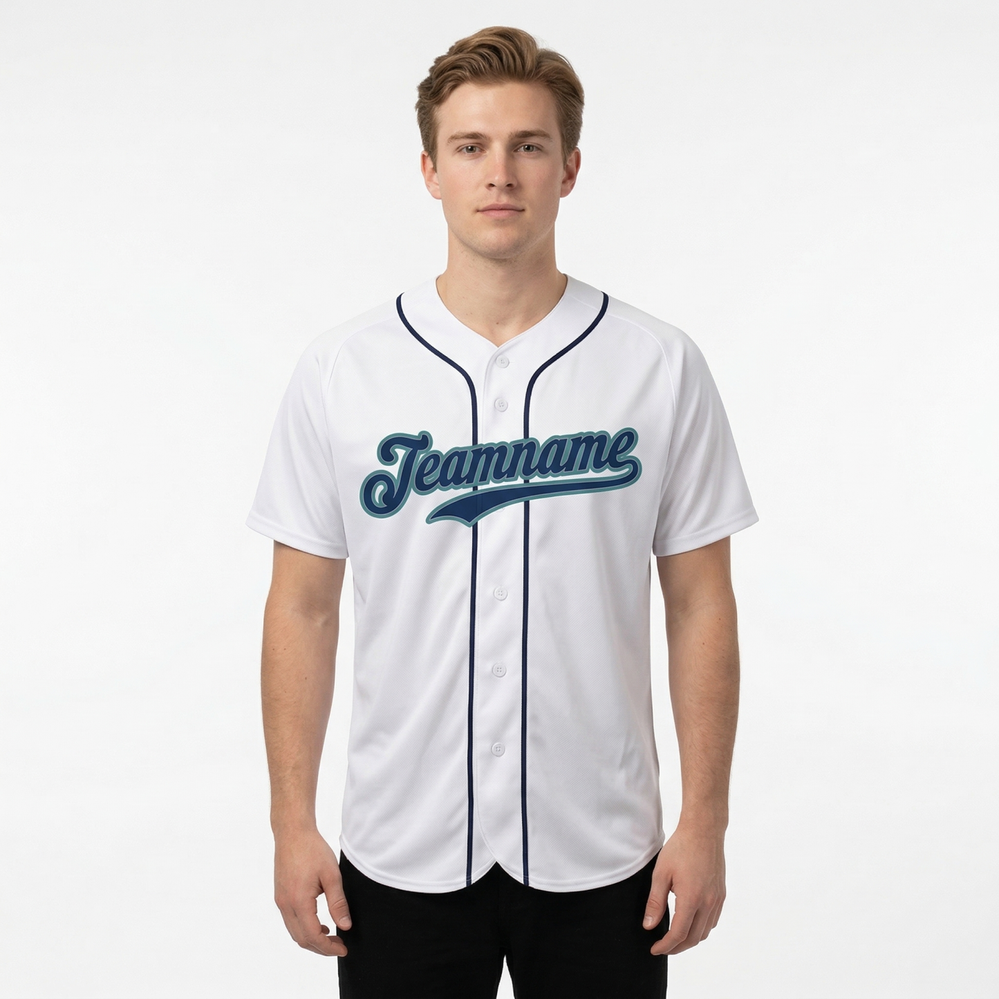 Custom White & Navy/Teal Classic Fashion Baseball Jersey