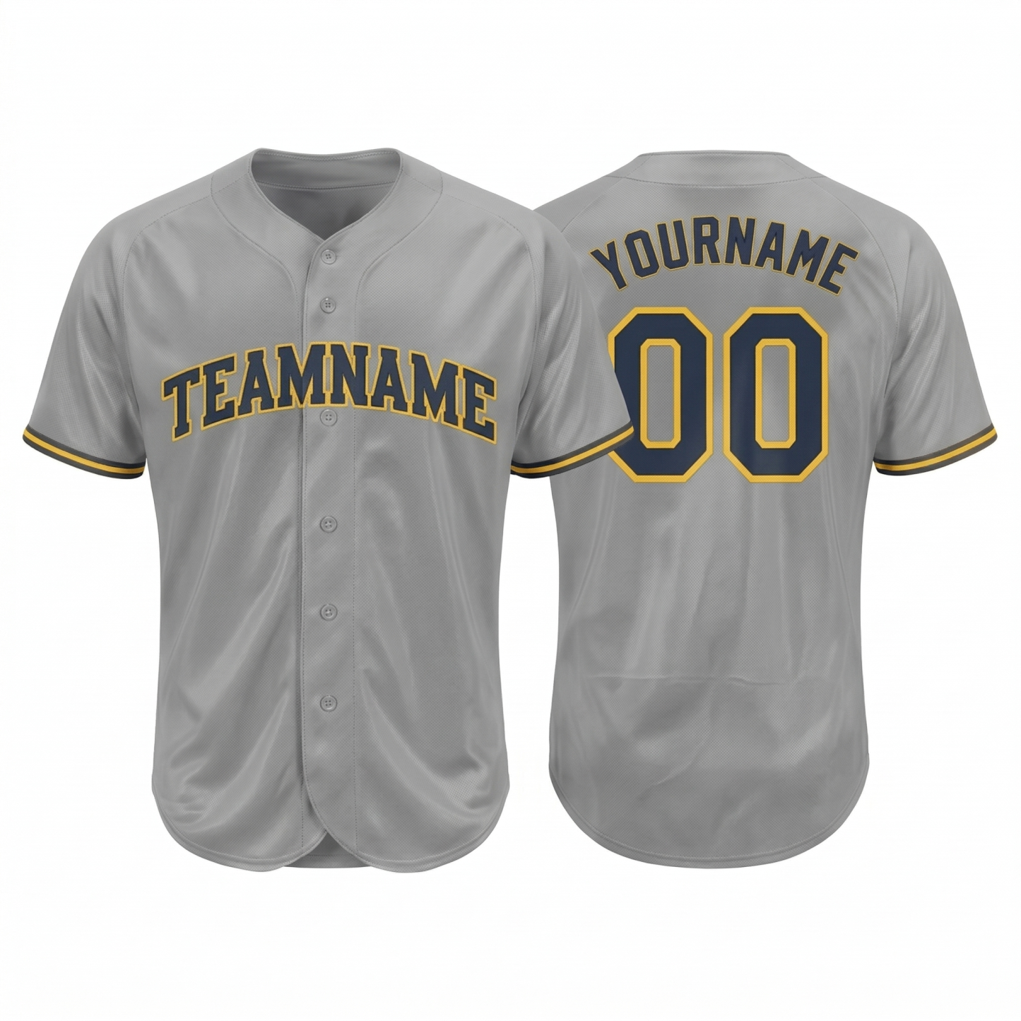 Custom Grey & Navy/Yellow Classic Fashion Baseball Jersey