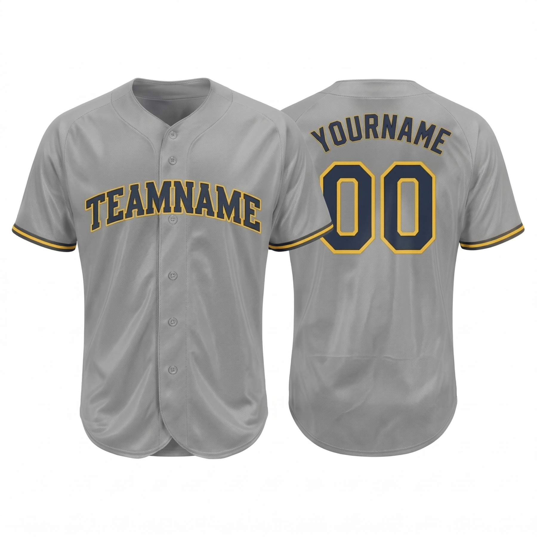 Custom Grey & Navy/Yellow Classic Fashion Baseball Jersey