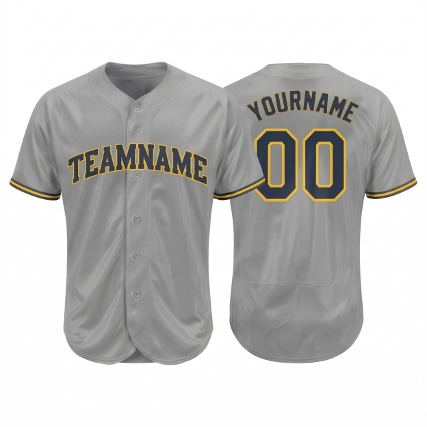 Custom Grey & Navy/Yellow Classic Fashion Baseball Jersey