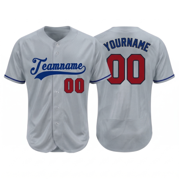 Custom Grey & Royal/Red Classic Fashion Baseball Jersey