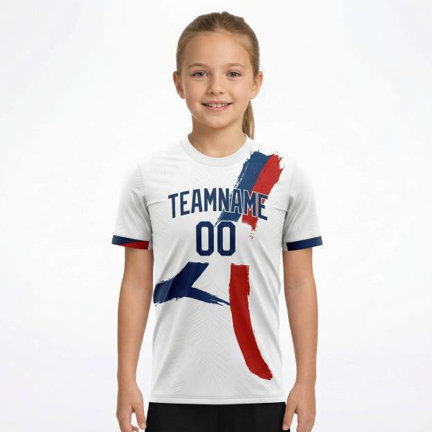 Custom White & Navy/Red Custom Soccer Jersey