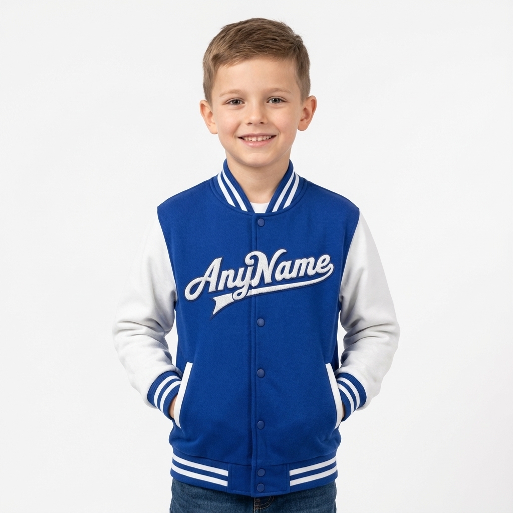 Custom Royal & White Full-Snap Raglan Sleeve Fleece Jacket