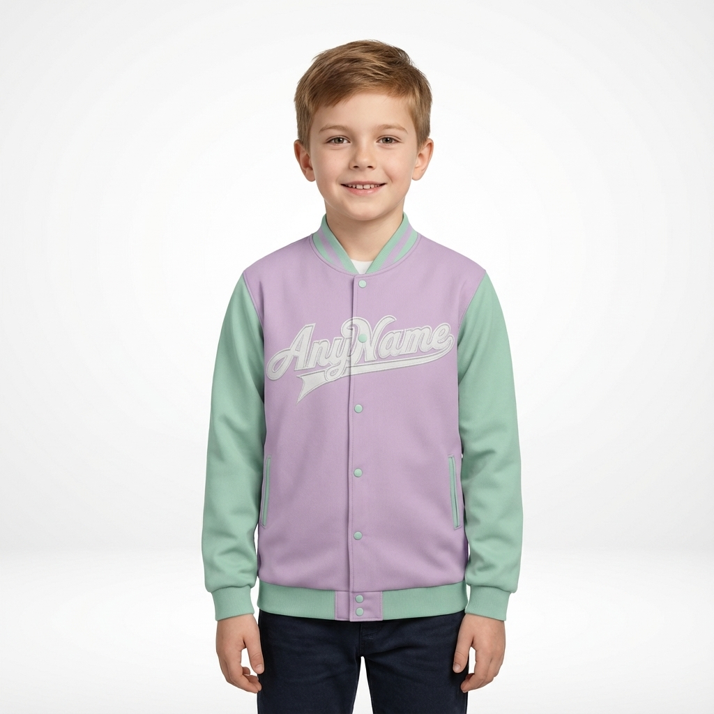 Custom Purple & Mint/White Full-Snap Raglan Sleeve Fleece Jacket