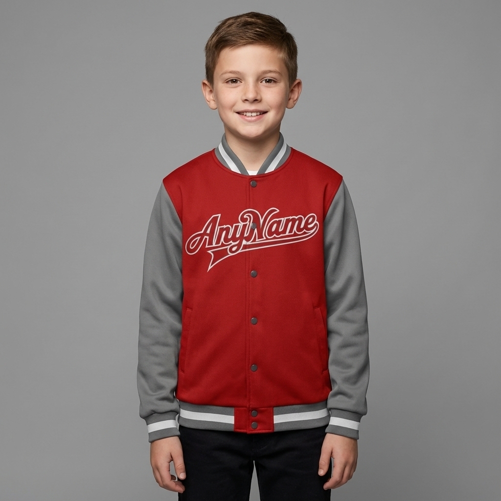 Custom Red & Grey/White Full-Snap Raglan Sleeve Fleece Jacket