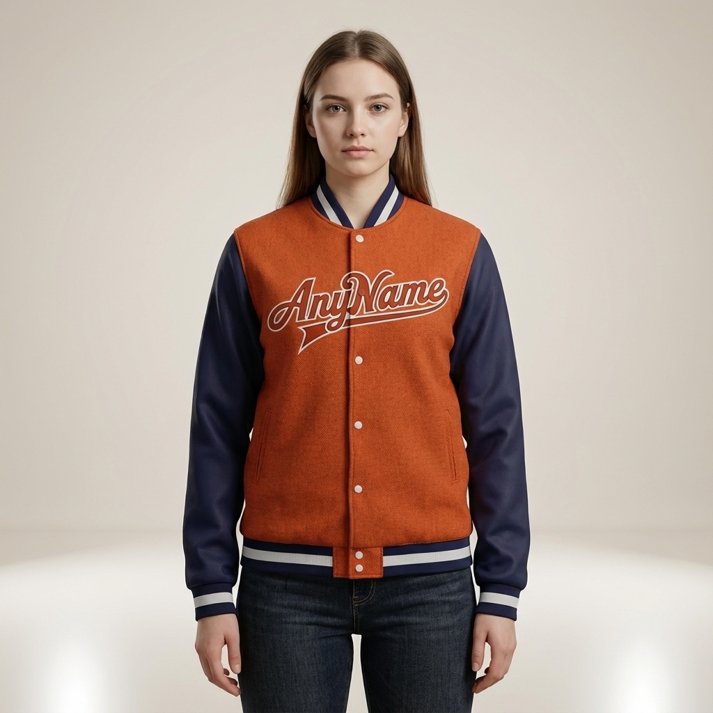 Custom Orange & Navy/White Full-Snap Raglan Sleeve Fleece Jacket