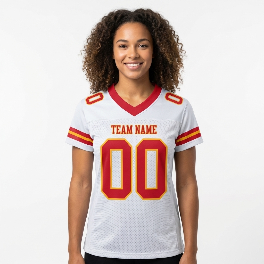 Custom White & Red/Gold Football Jersey