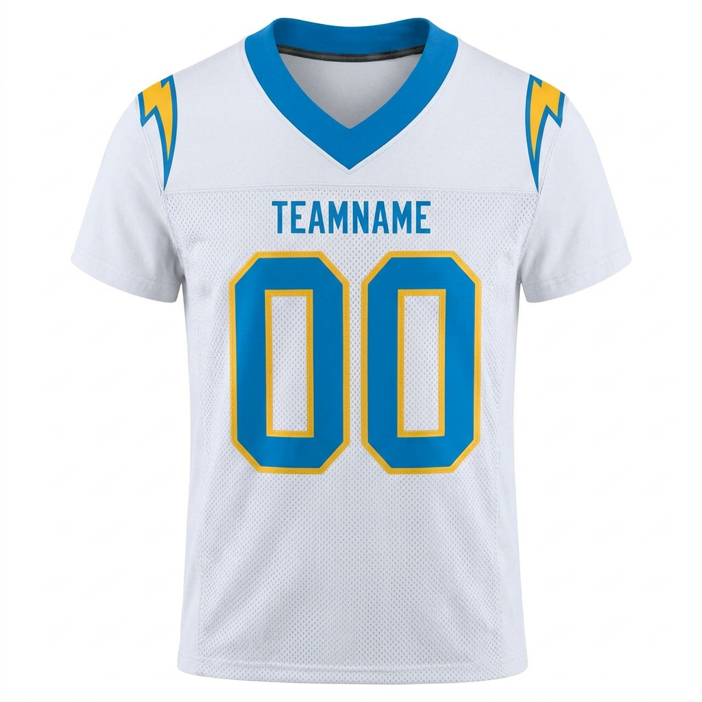 Custom White & Powder Blue/Gold Football Jersey