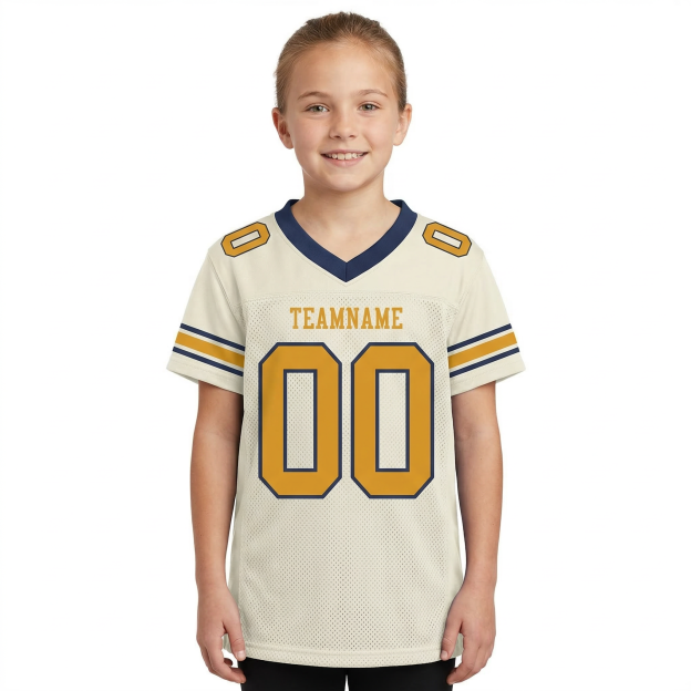 Custom Cream & Gold/Navy Football Jersey